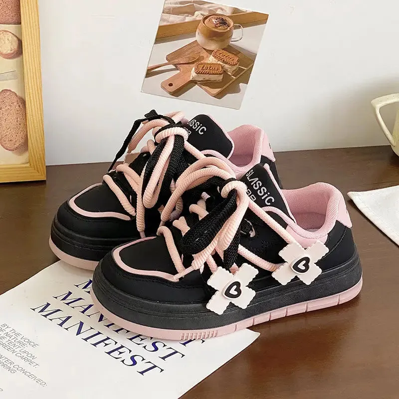 Greatest Sneakers Of All Time binfenxie  -  Designer Women Pink Breathable Flower Sneakers Cute Patchwork Shoes Thick Heel Sneakers Casual Running Platform Y2K Bread Shoes