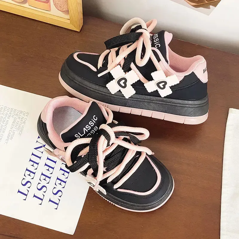 Jennifer Lopez Sneakers binfenxie  -  Designer Women Pink Breathable Flower Sneakers Cute Patchwork Shoes Thick Heel Sneakers Casual Running Platform Y2K Bread Shoes