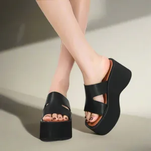 Water Shoes Sandals Women's Dressy Black Platform Sandals with Curved Heel