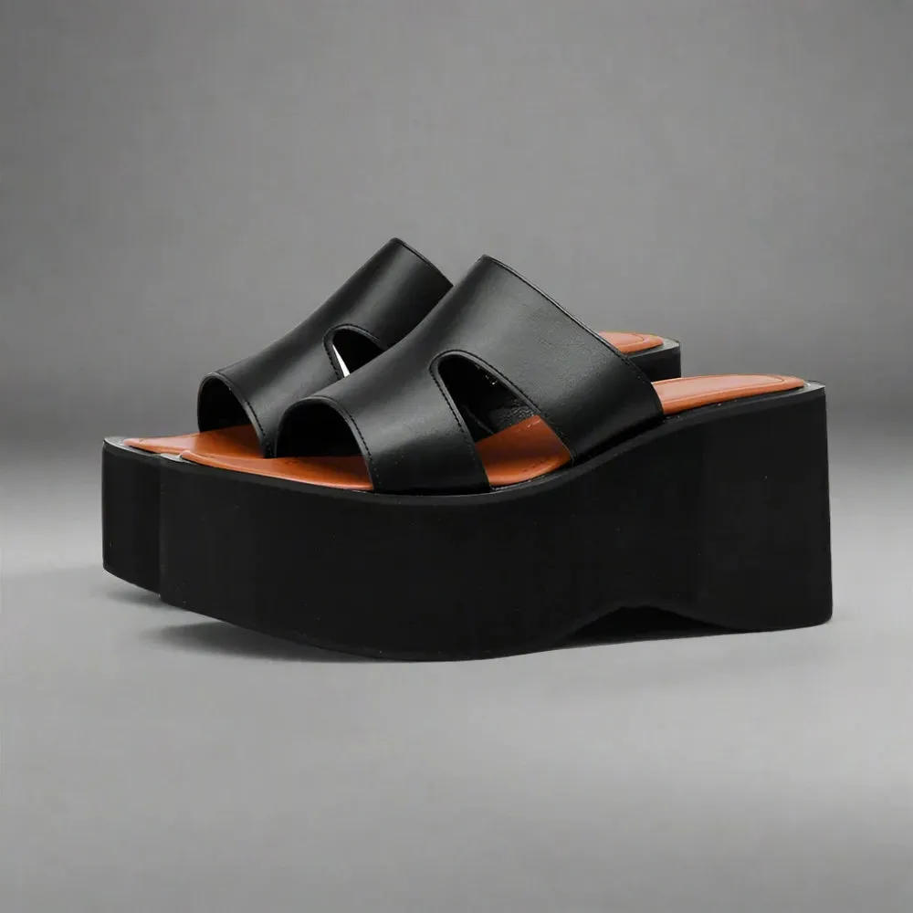 Antigua Photos Women's Dressy Black Platform Sandals with Curved Heel