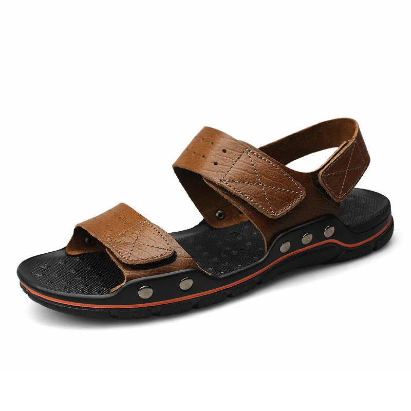 Ginza Sandals Summer Men Casual Genuine Leather Sandals Flat Beach Sandalias Hombre Cuero Open Shoes Sandales Homm