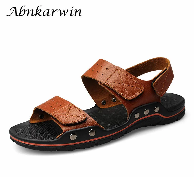 Summer Men Casual Genuine Leather Sandals Flat Beach Sandalias Hombre Cuero Open Shoes Sandales Homm Formal Flat Sandals