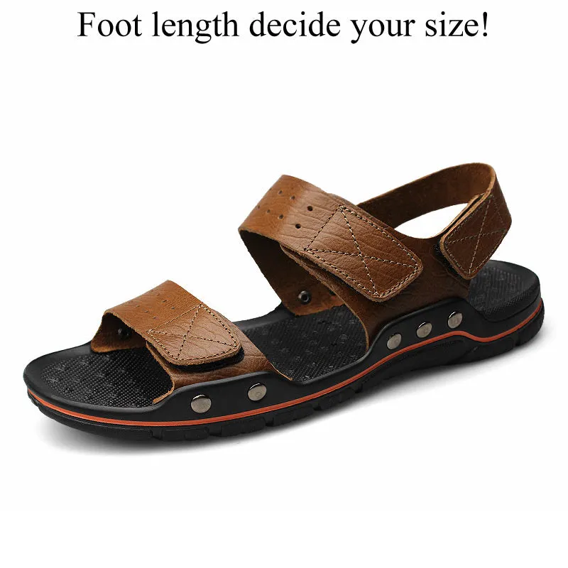 Summer Men Casual Genuine Leather Sandals Flat Beach Sandalias Hombre Cuero Open Shoes Sandales Homm Woden Sandals