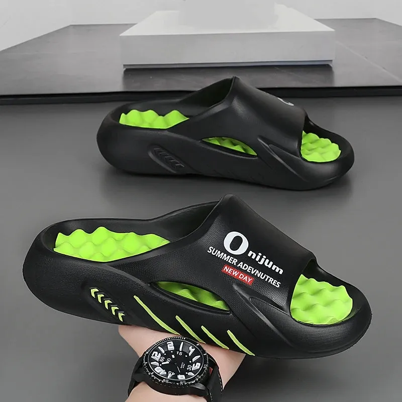 Summer Men's Massage Slippers Slides Indoor Outdoor Sandals Beach Casual Shoes Comfortable Sole Men's Slippers Big Size 38-47 Most Comfy Slippers