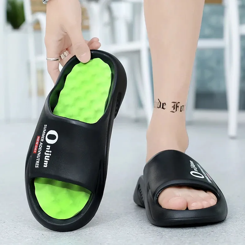 Slides For Sale Summer Men's Massage Slippers Slides Indoor Outdoor Sandals Beach Casual Shoes Comfortable Sole Men's Slippers Big Size 38-47