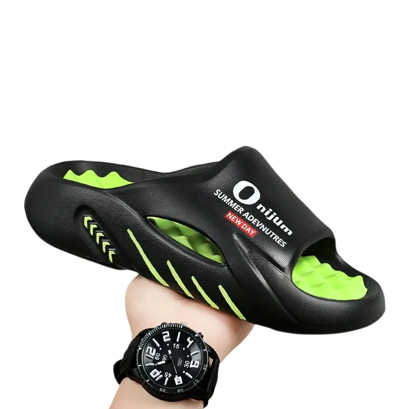 Summer Men's Massage Slippers Slides Indoor Outdoor Sandals Beach Casual Shoes Comfortable Sole Men's Slippers Big Size 38-47 Ruby Slippers Shoes