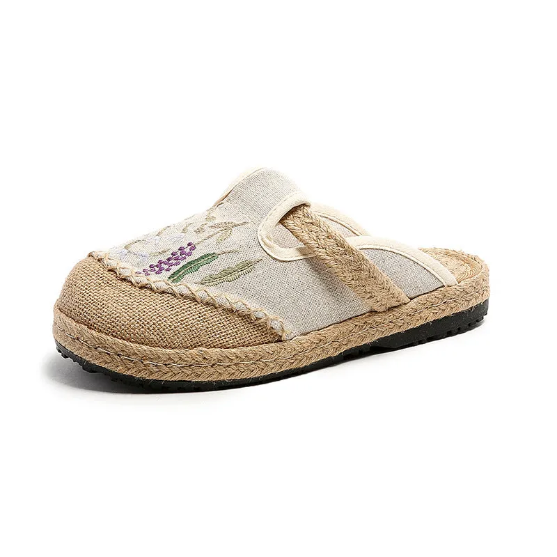 Slippers At Kohls Summer New Ethnic Style Embroidered Slippers Women's Beef Tendon Bottom Cloth Shoes Women Hand-woven Linen Straw Shoes