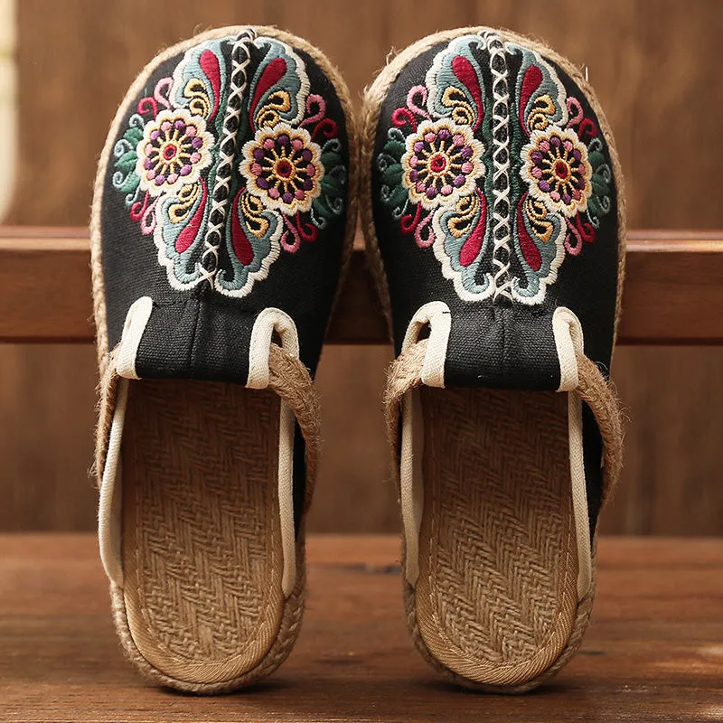 Summer Basic Slippers Outdoor Summer Slippers Hand-woven Flower Embroidered Mules