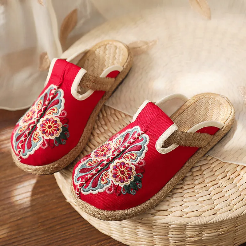 Carnival Slides Summer Slippers Hand-woven Flower Embroidered Mules