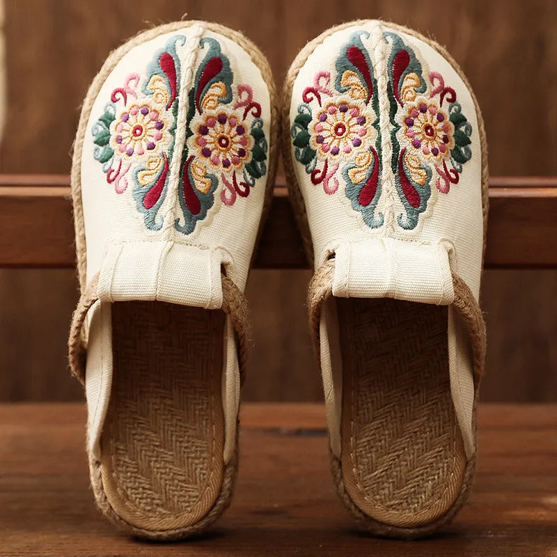 Summer Slippers Hand-woven Flower Embroidered Mules Princess Tiana Slippers