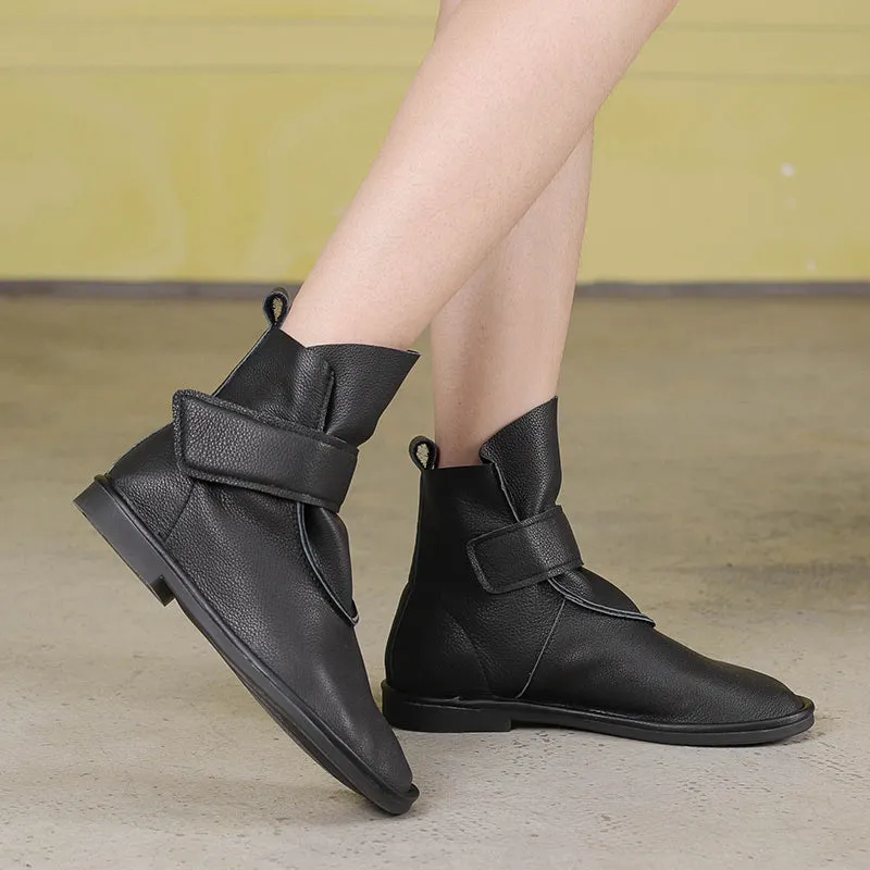 Oxford Jacket Women's Leather Barefoot Booties Round Toe Velcro Flat Ankle Boots Brown/Black/Coffee