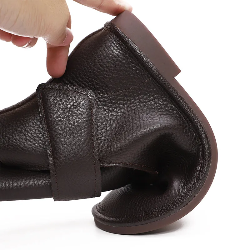 Short Sleeve Oxford Shirts Women's Leather Barefoot Booties Round Toe Velcro Flat Ankle Boots Brown/Black/Coffee