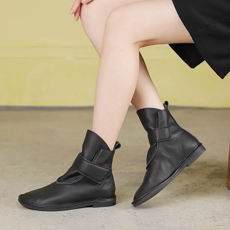 Oxford Tap Shoes Women's Leather Barefoot Booties Round Toe Velcro Flat Ankle Boots Brown/Black/Coffee