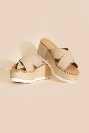 Summer Wedge Heel Sandals HEIGHT-S RAFFIA PLATFORM SLIDES