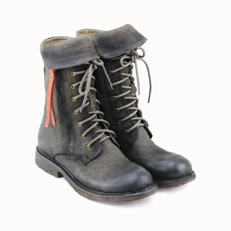 Retro Short Boots Women Handmade Genuine Leather Martin Boots Women Biker Boots Black Oxfords Wide Toe Box