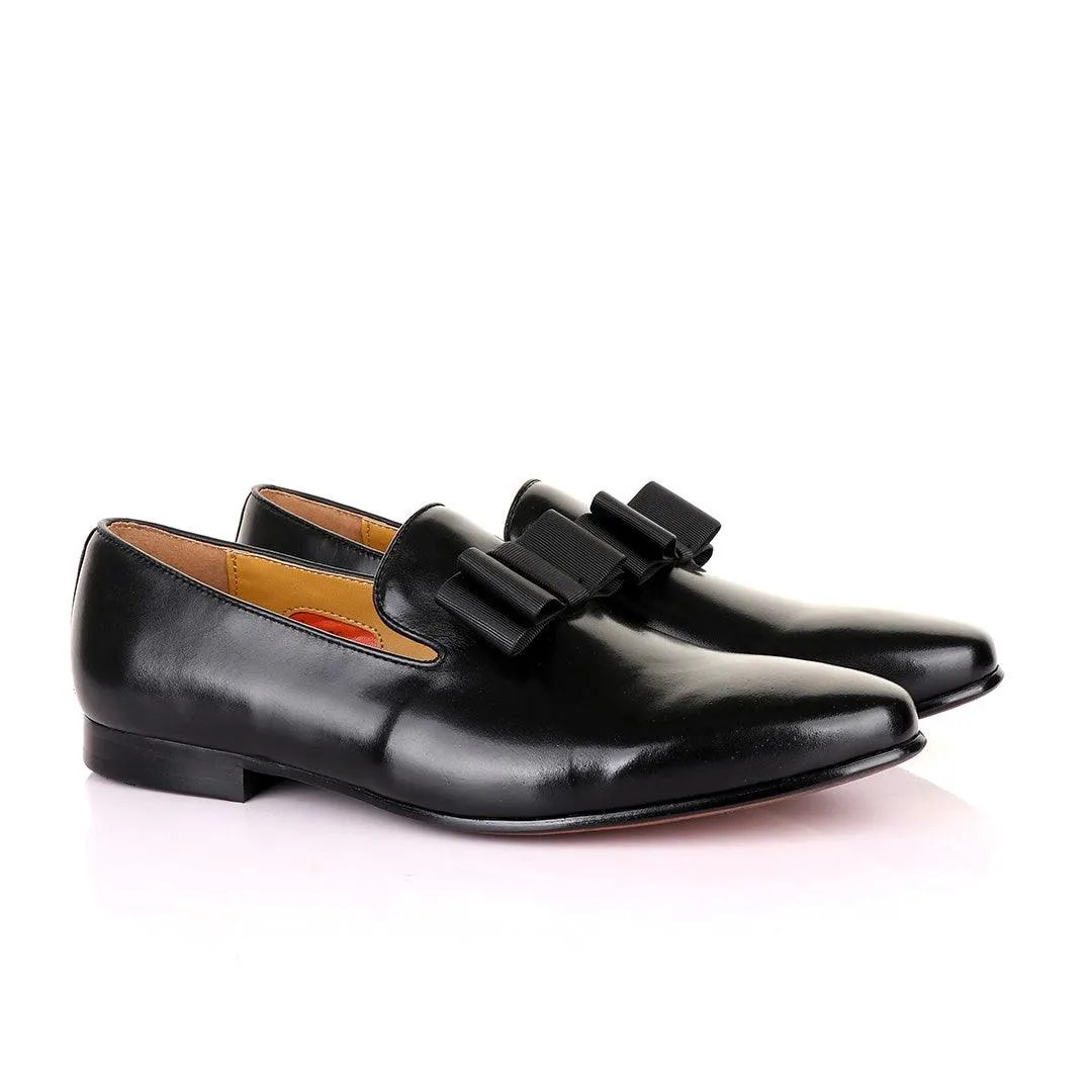 John Mendson Black Leather With Bow Loafers Wallabee Loafers