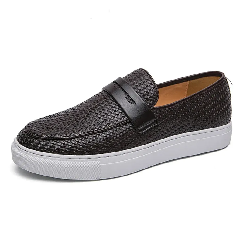 Fashion Slip On Loafers Men Shoes Board Soft Casual Leather Shoes Men Sneakers Party Weave Pattern Shoes For Man Flat Free Travel Flats Shoes