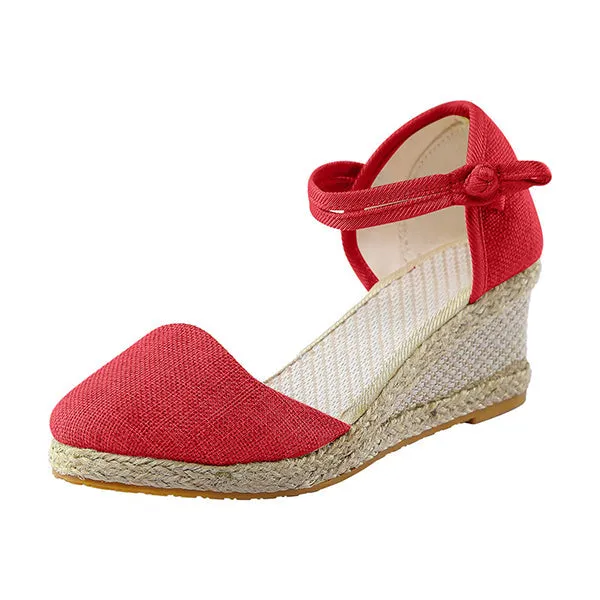 Women's Vintage Linen Casual Ankle Strap Backless Heeled Sandals Sandals St Lucia Excursions
