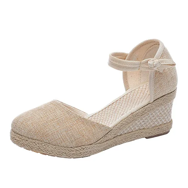 Crocs Slide Sandals Women's Vintage Linen Casual Ankle Strap Backless Heeled Sandals