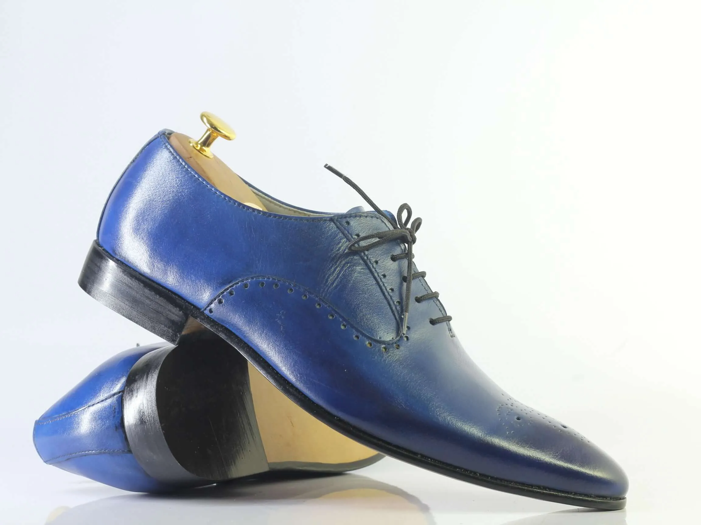 Suede Shoes Flats Handmade Men Blue Leather Wing Tip Brogue Shoes, Men Dress Formal Designer Shoes