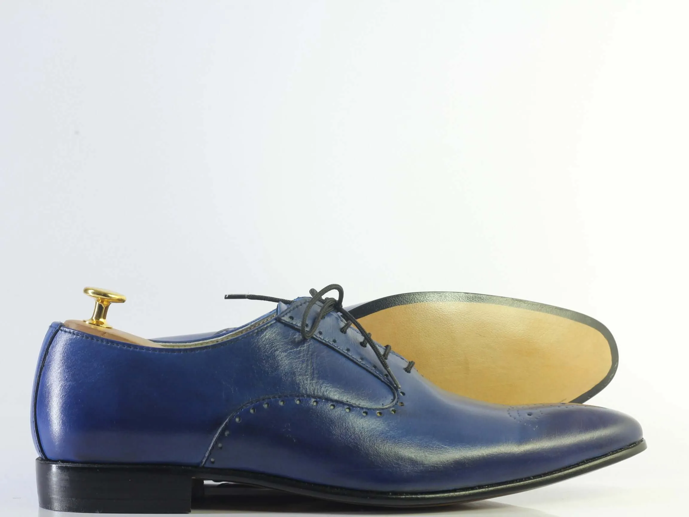 Flat Comfortable Bridal Shoes Handmade Men Blue Leather Wing Tip Brogue Shoes, Men Dress Formal Designer Shoes