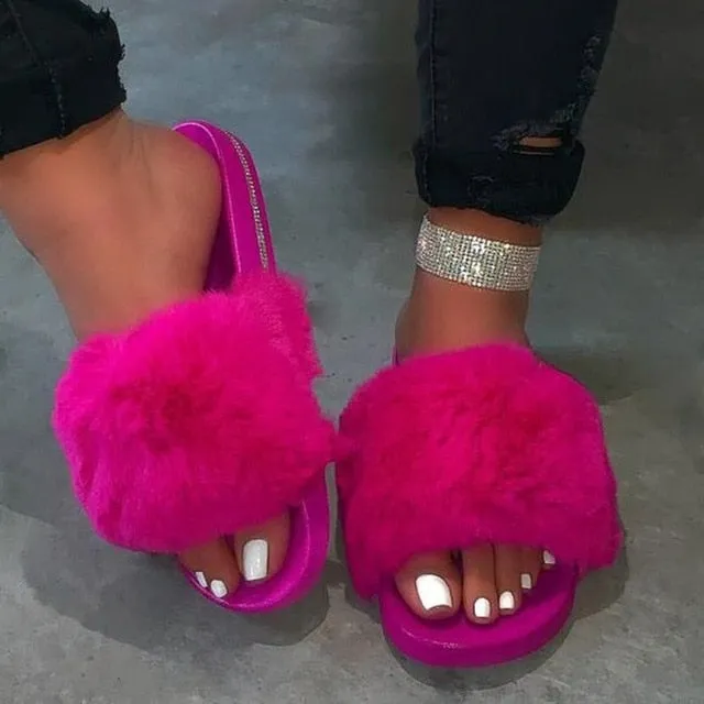 Reef Flip Flops With Bottle Opener Puimentiua New Fur Women Slippers Shoes 2020 Fur Slippers Outdoor Slides Ladies Furry Beach Flip Flops Fluffy Women Shoes
