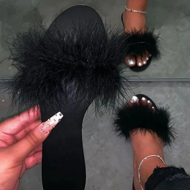 Eezay Flip Flops Puimentiua New Fur Women Slippers Shoes 2020 Fur Slippers Outdoor Slides Ladies Furry Beach Flip Flops Fluffy Women Shoes