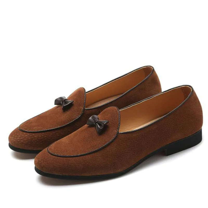 Loafers With Pearls Bowknot Suede Men Loafers Shoes