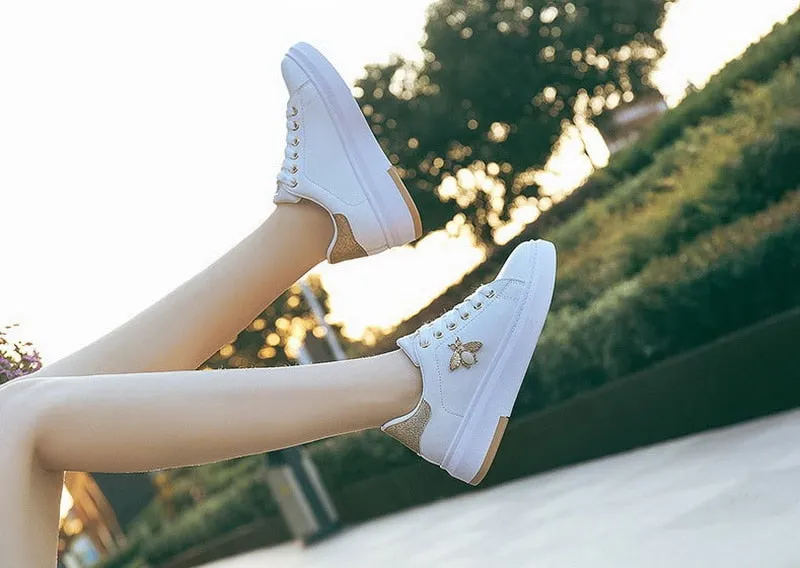 Fashion Breathable PU Leather Platform Sneakers Slip On Sneakers With Arch Support