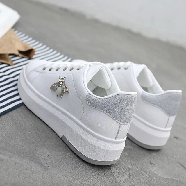 Sneakers That Are Heels Fashion Breathable PU Leather Platform Sneakers