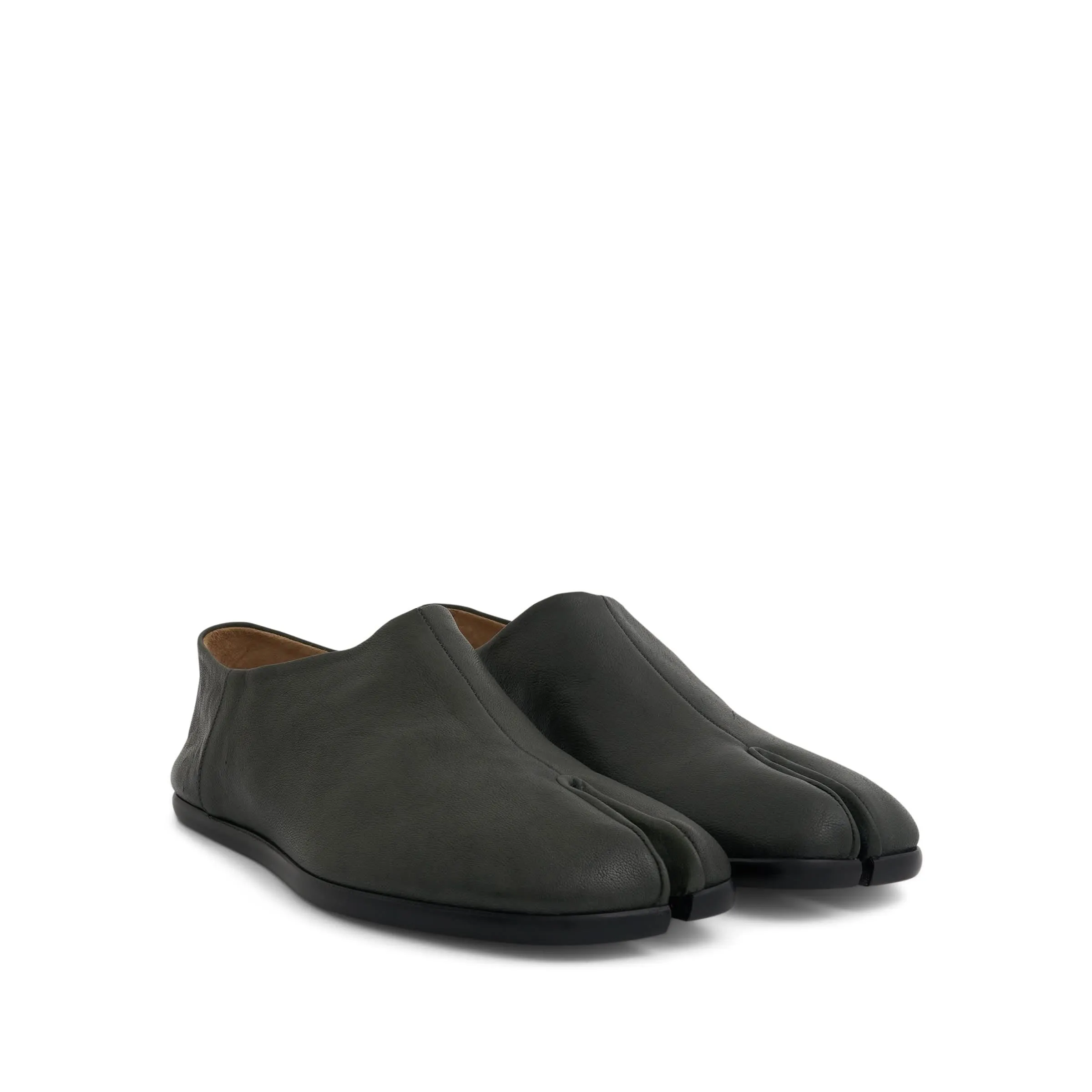 Brushed Leather Monolith Loafers Tabi Babouches in Dark Grey