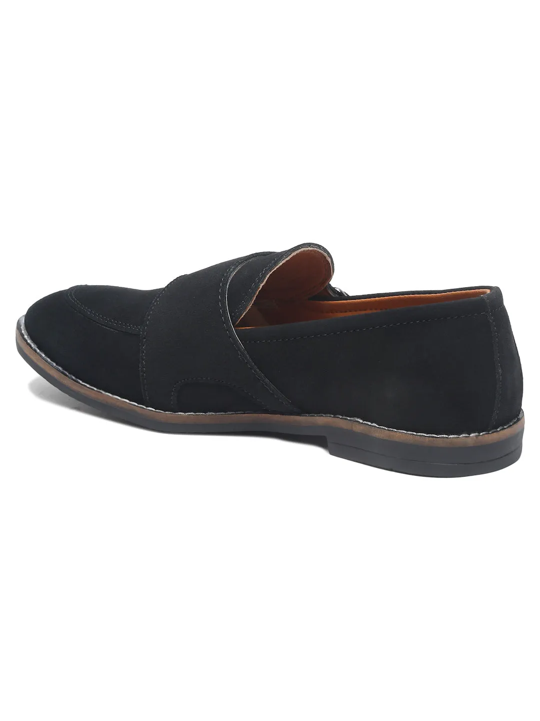 Teakwood Leather Men Solid Black Round-Toe Monks Union Loafers Restaurant