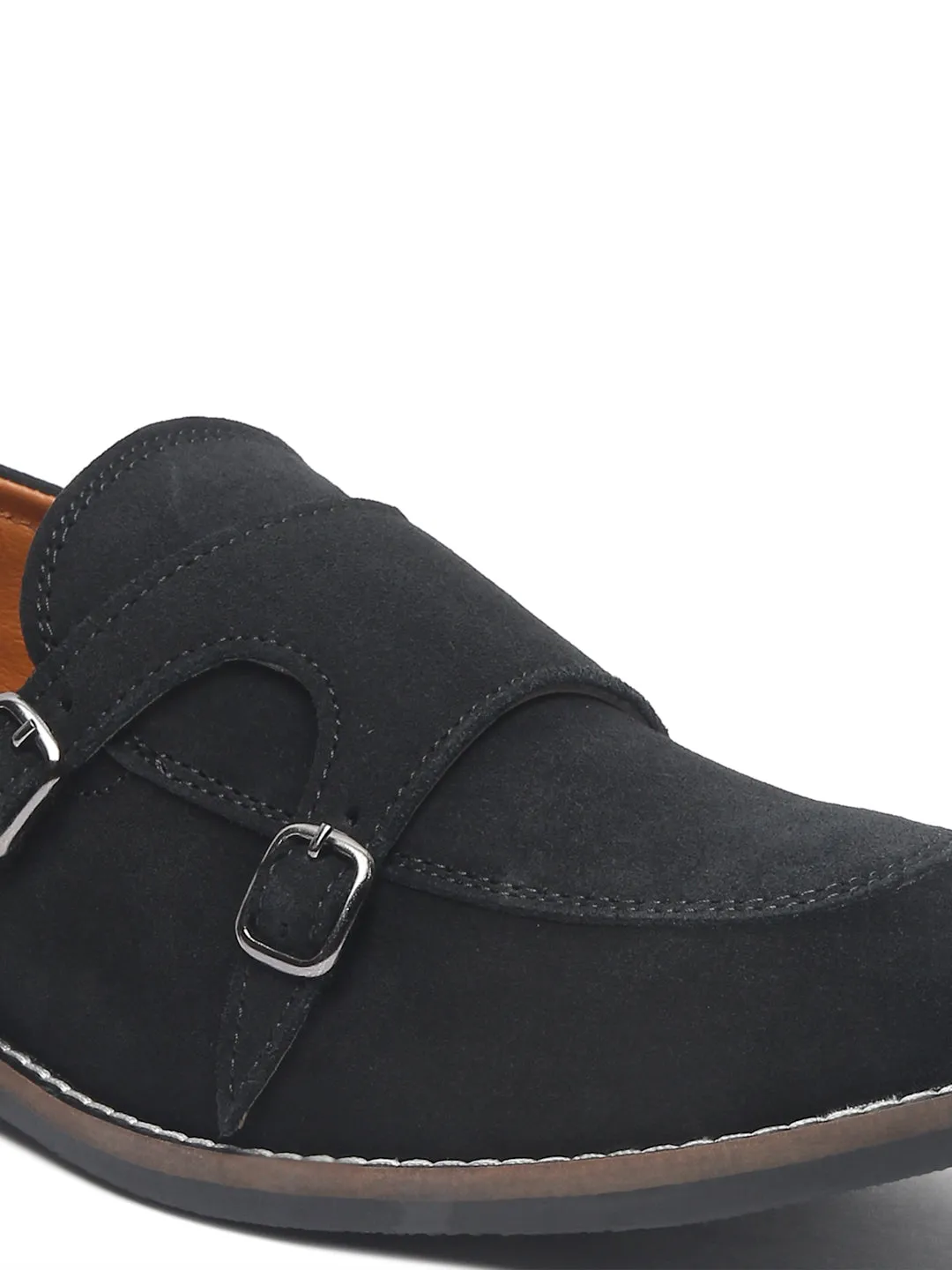 Dr Scholl's Loafers Teakwood Leather Men Solid Black Round-Toe Monks