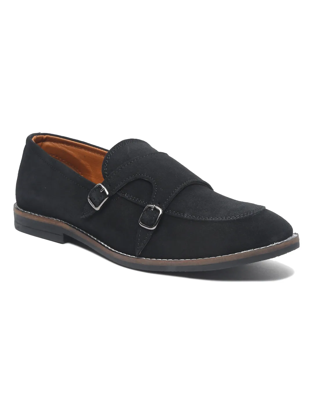 Geneva Loafers Teakwood Leather Men Solid Black Round-Toe Monks