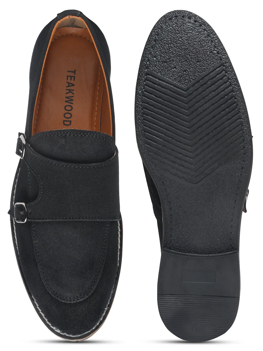 Milano Loafers Teakwood Leather Men Solid Black Round-Toe Monks