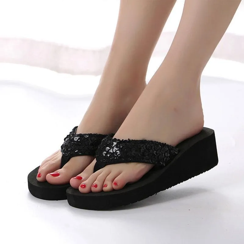 The Latest Summer Sequin Women's 2018 Non-slip Sandals Slipper Flip Flops for Indoor Outdoor Flip Flops For Cracked Heels