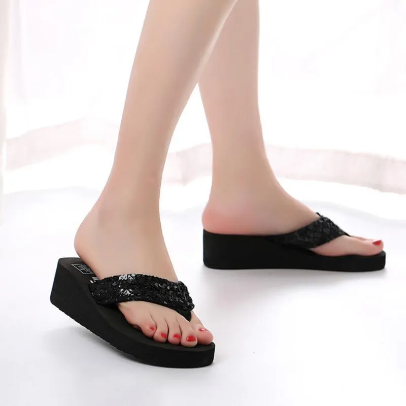 The Latest Summer Sequin Women's 2018 Non-slip Sandals Slipper Flip Flops for Indoor Outdoor Sole Support Flip Flops