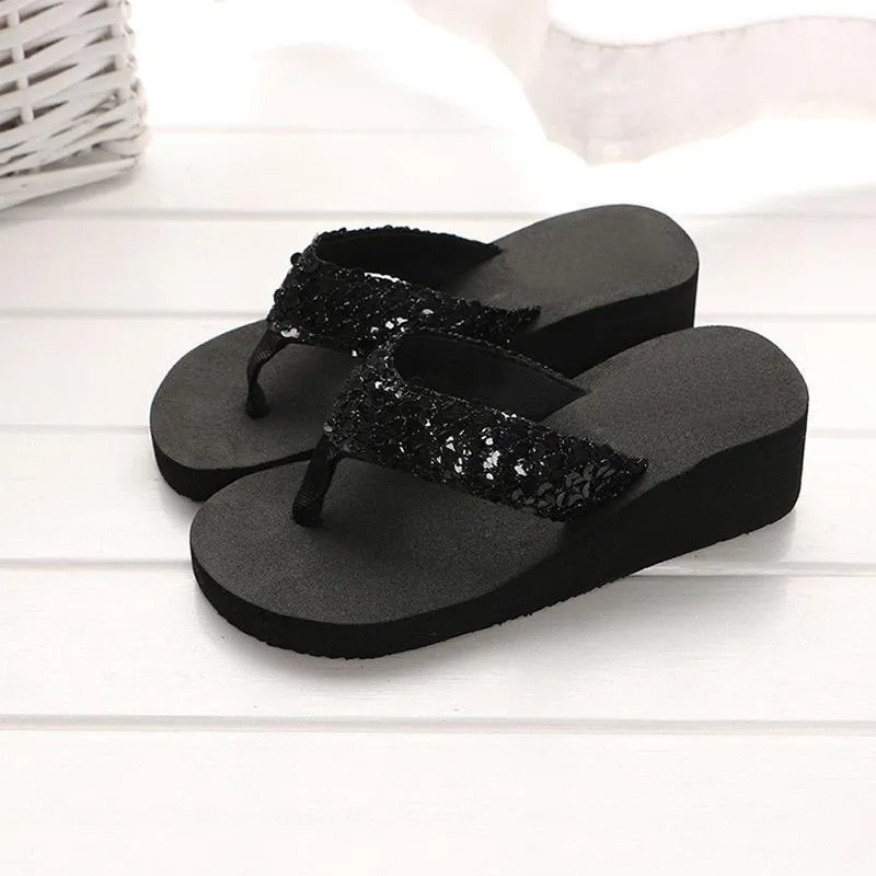 The Latest Summer Sequin Women's 2018 Non-slip Sandals Slipper Flip Flops for Indoor Outdoor Super Cheap Flip Flops