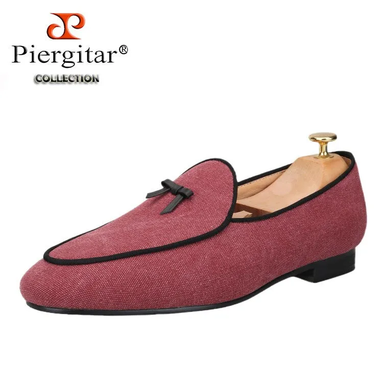 Acupressure Slippers Benefits Three Colors Raw Cotton Canvas Belgian Loafers With Calfskin Flat Bows Handmade Slip-On Classic