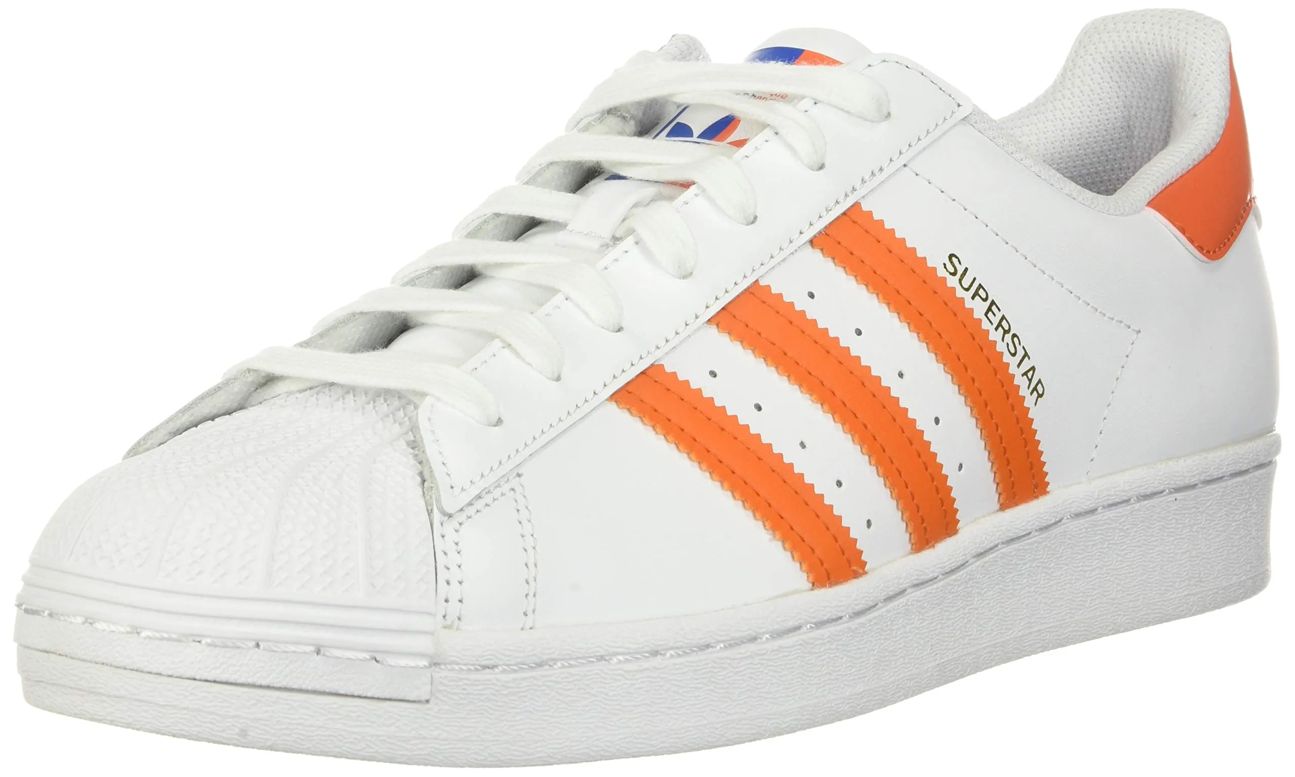 Adidas S2g Spikeless Leather 24 Golf Shoes adidas Originals Men's Superstar Sneaker, White/Blue/Gold Metallic, 10