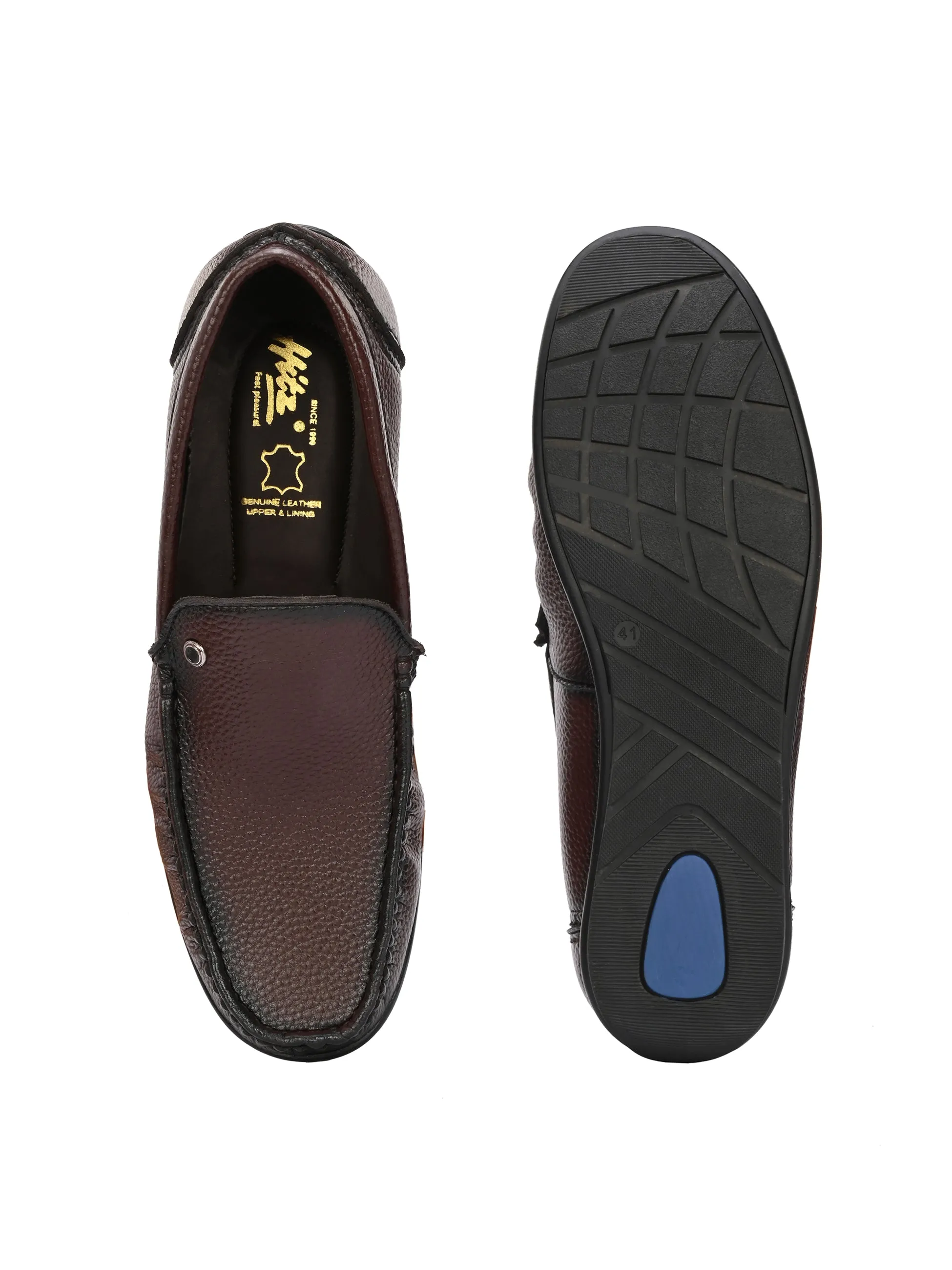 Hitz Men's Brown Synthetic Slip-On Comfort Loafer Shoes Chunky Heel Loafers