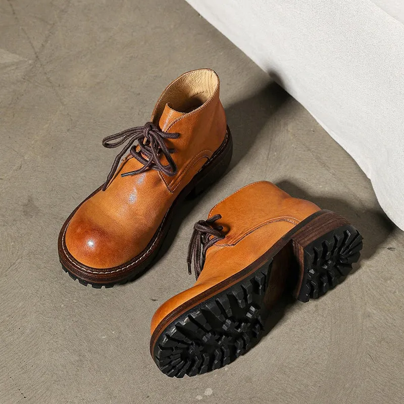 Bass Suede Oxfords Women's Leather Booties Round Toe Lace-Up Ankle Boots Handmade in Brown/Coffee