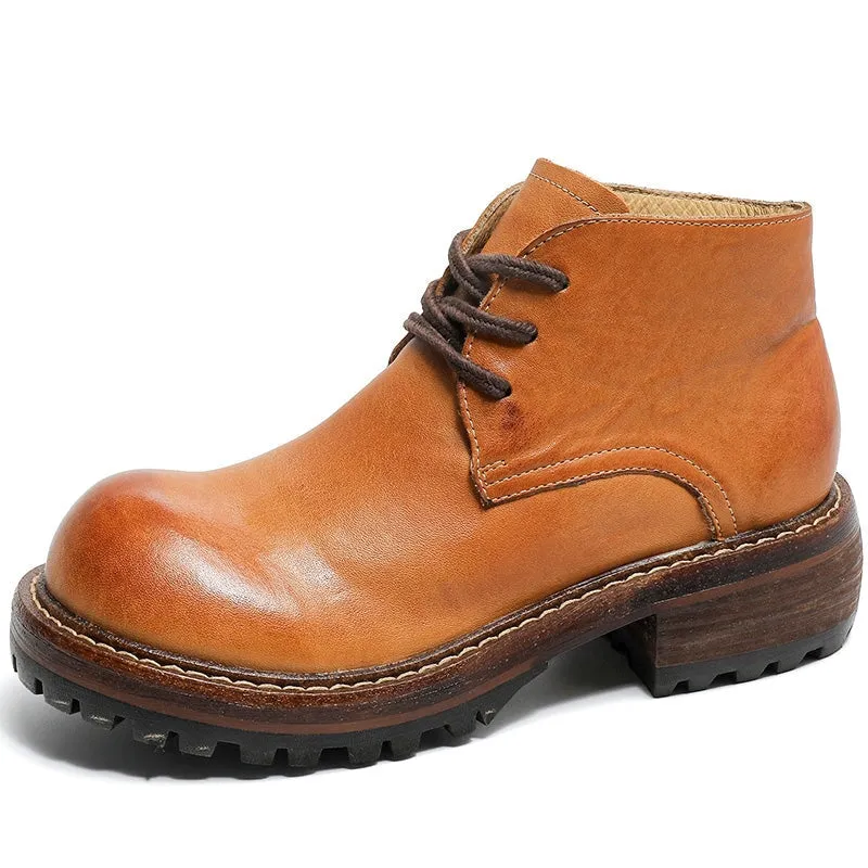 Two Tone Brogue Oxford Shoes Women's Leather Booties Round Toe Lace-Up Ankle Boots Handmade in Brown/Coffee