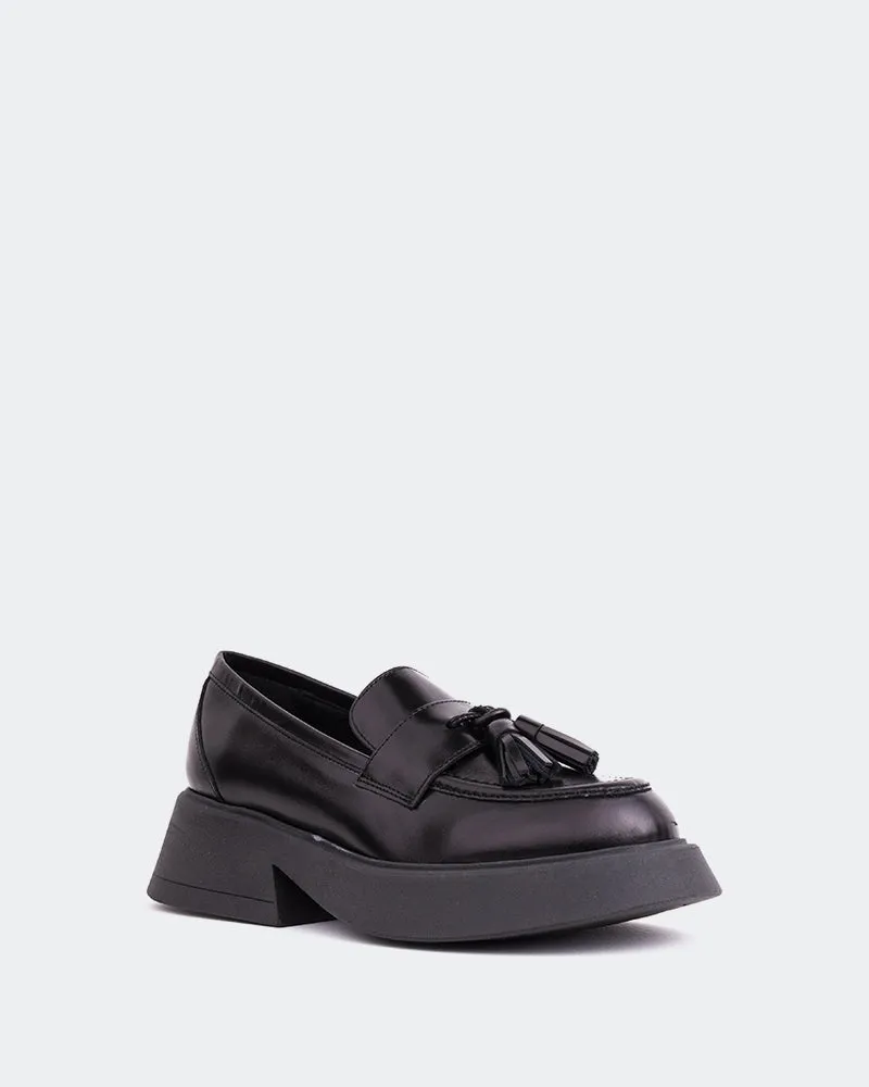 Cheerio Black Leather Best Loafers With Arch Support