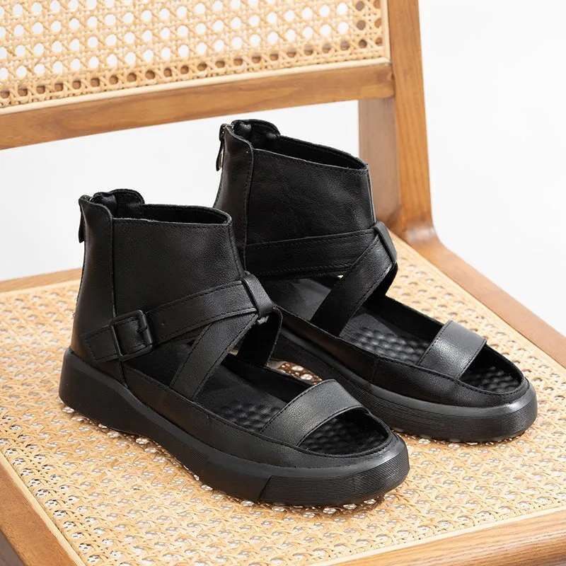 Platform Summer Sandals Boots Soft Leather Wrap Ankle Bootie Buckle Sandals Oxfords Restaurant