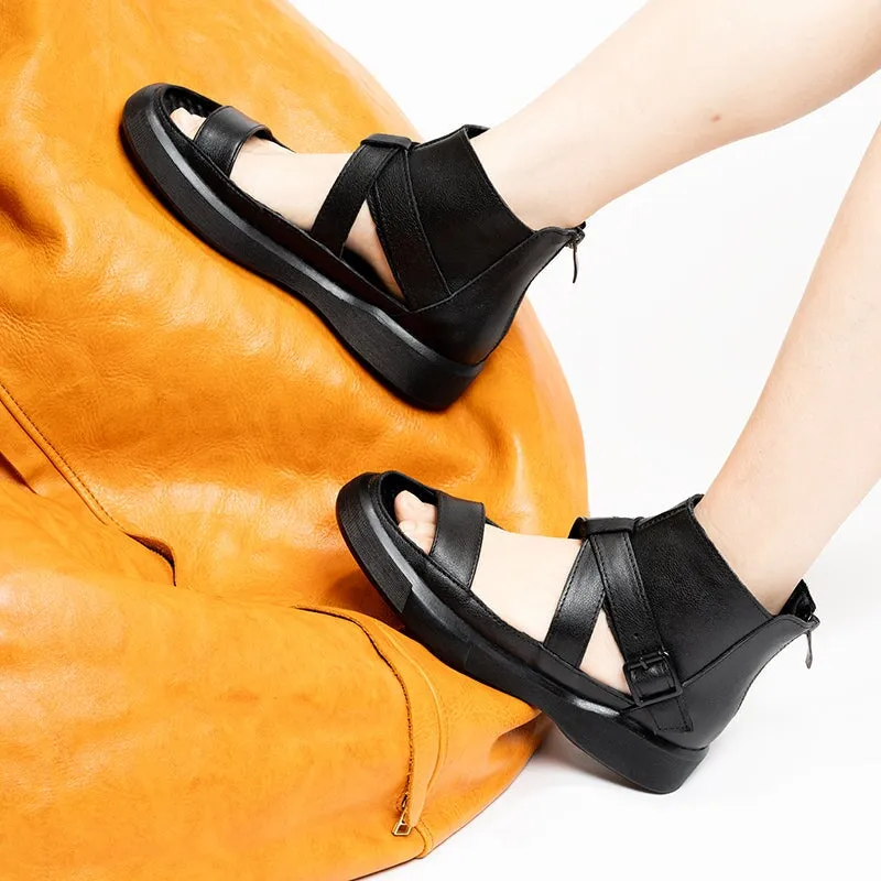Platform Summer Sandals Boots Soft Leather Wrap Ankle Bootie Buckle Sandals Bass Shoes Oxfords