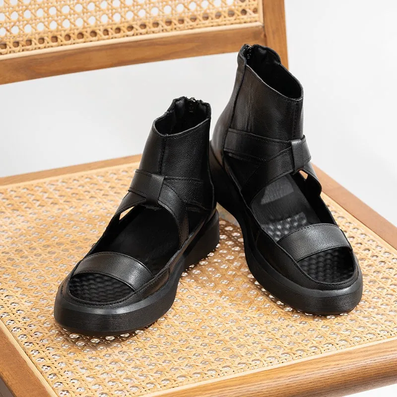 Plain Toe Oxfords With Rubber Soles Platform Summer Sandals Boots Soft Leather Wrap Ankle Bootie Buckle Sandals