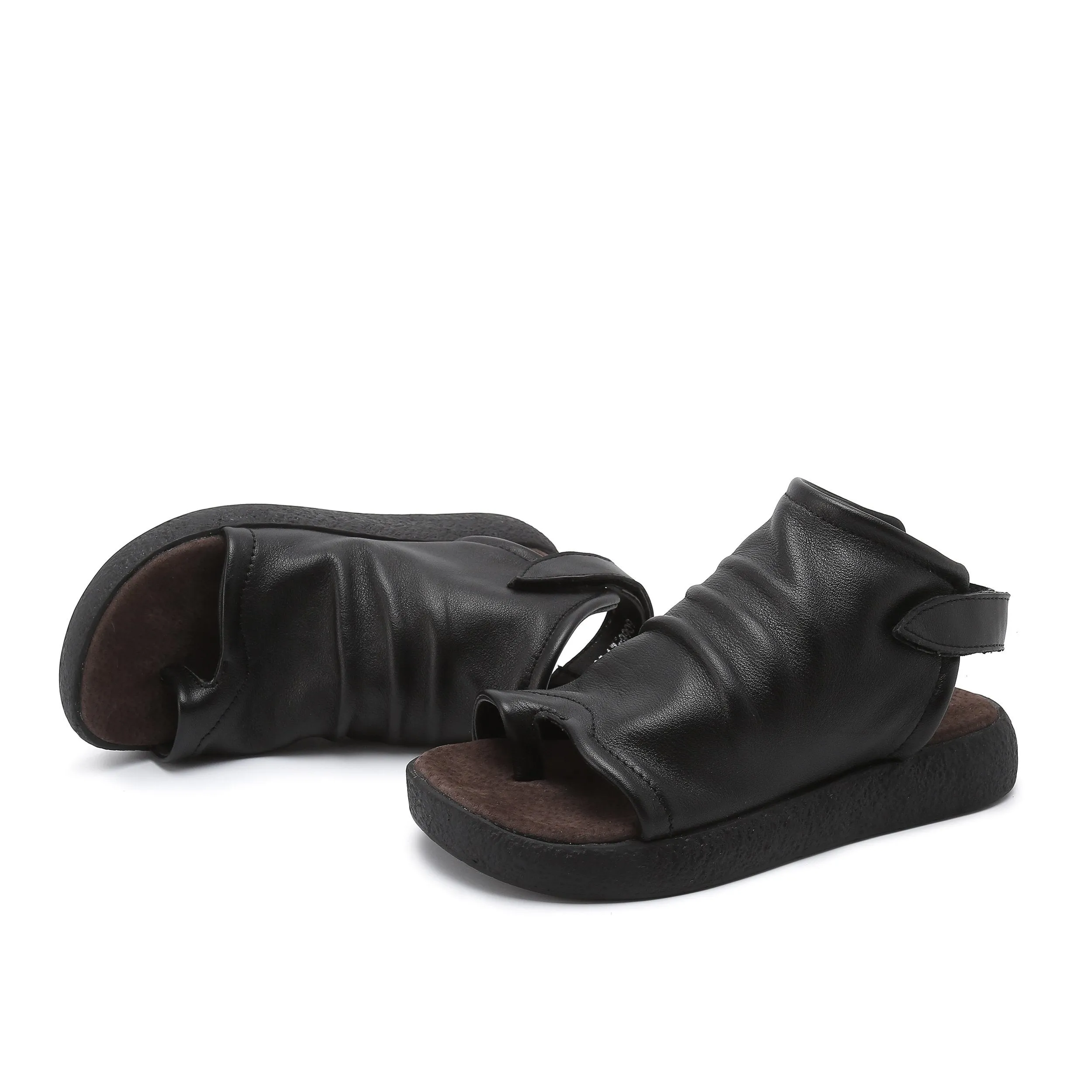 Oxford Shoes And Jeans Toe Post Sandals Boots Cowhide Leather Comfortable Slingback Wrap Ankle Summer Boots Black/Brown/Coffee