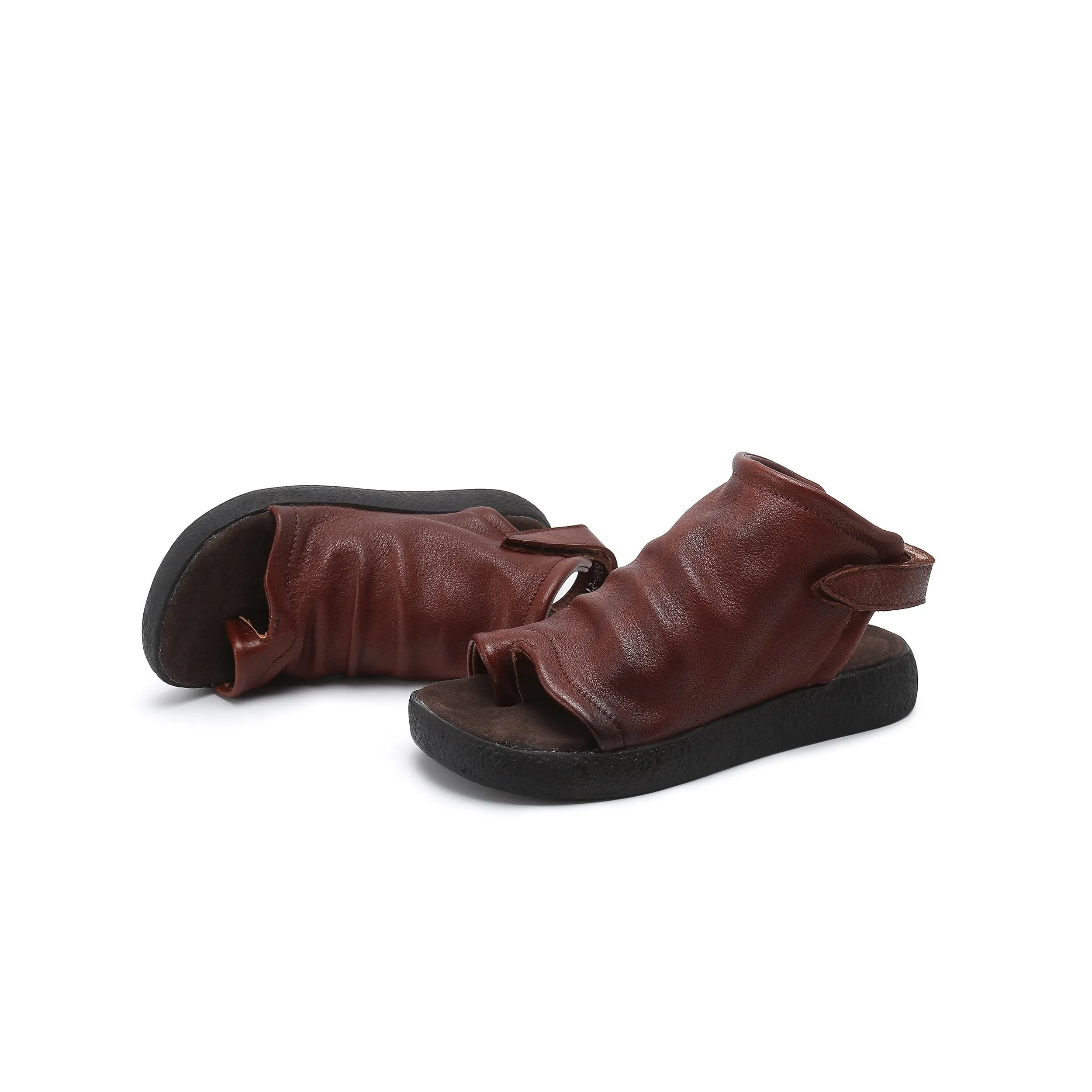 Toe Post Sandals Boots Cowhide Leather Comfortable Slingback Wrap Ankle Summer Boots Black/Brown/Coffee Shop Oxfords