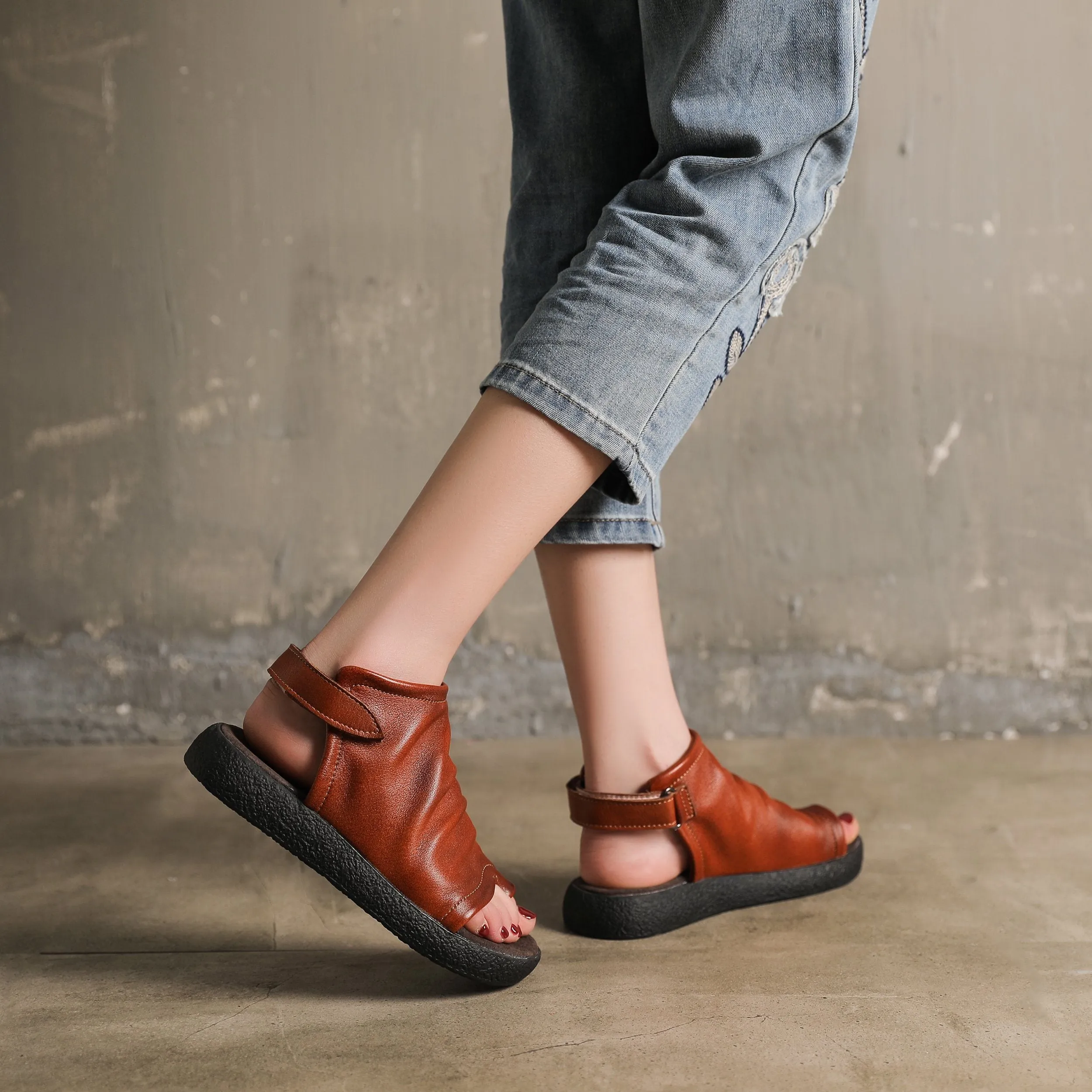 Bradford Cap Toe Oxfords Toe Post Sandals Boots Cowhide Leather Comfortable Slingback Wrap Ankle Summer Boots Black/Brown/Coffee